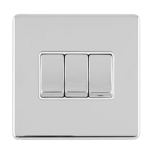 Eurolite Switches Polished Chrome Concealed 3mm 3 Gang 10Amp 2Way Switch - Polished Chrome