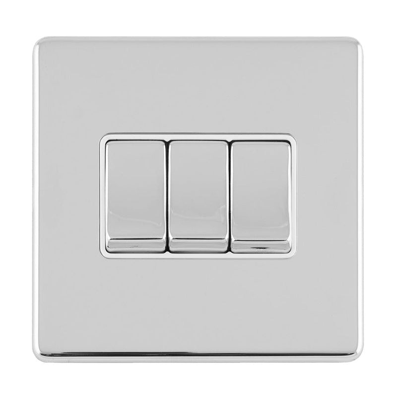 Eurolite Switches Polished Chrome Concealed 3mm 3 Gang 10Amp 2Way Switch - Polished Chrome