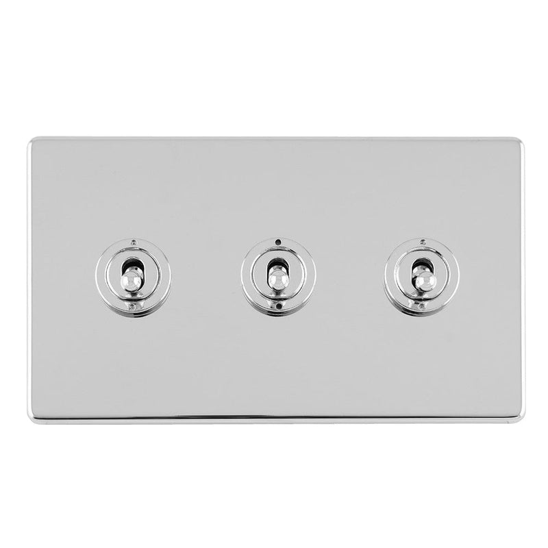 Eurolite Switches Polished Chrome Concealed 3mm 3 Gang 10Amp 2Way Toggle Switch Polished Chrome Plate - Polished Chrome