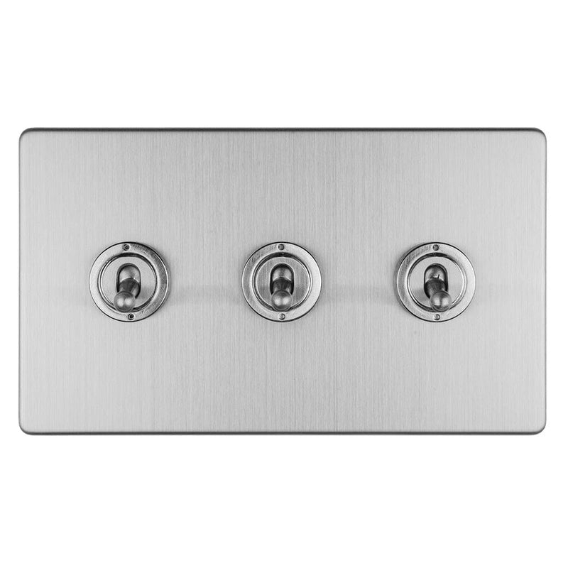 Eurolite Switches Stainless Steel Concealed 3mm 3 Gang 10Amp 2Way Toggle Switch Satin Stainless Plate - Stainless Steel