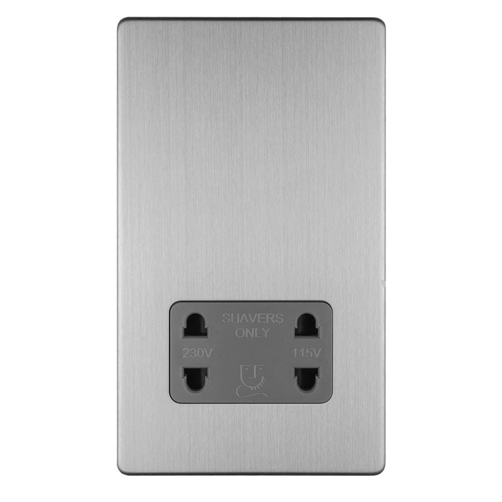 Eurolite Plug Sockets Stainless Steel Concealed 3mm 3 Gang Shaver Socket 230/115V - Stainless Steel
