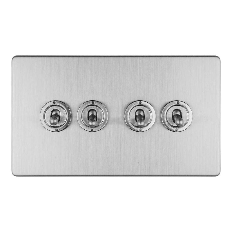 Eurolite Switches Stainless Steel Concealed 3mm 4 Gang 10Amp 2Way Toggle Switch Satin Stainless Plate - Stainless Steel
