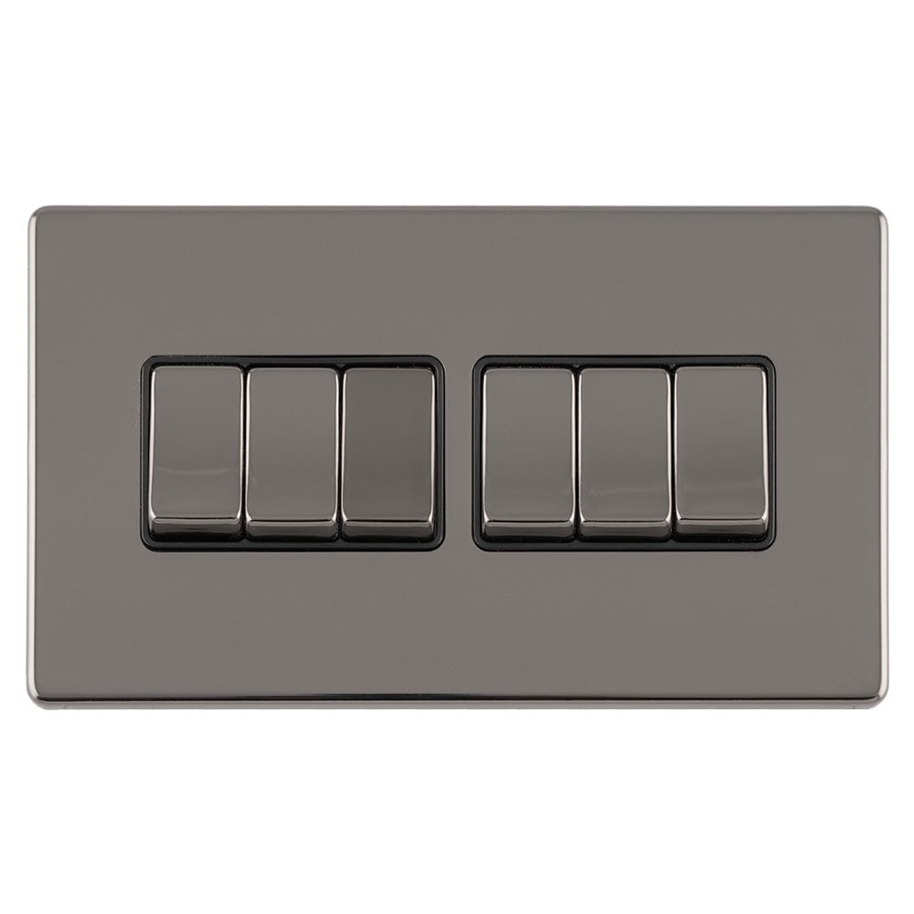 Eurolite Switches Black Nickel Concealed 3mm 6 Gang 10Amp 2Way Switch - Black Nickel