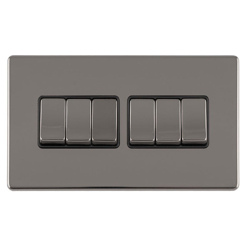 Eurolite Switches Black Nickel Concealed 3mm 6 Gang 10Amp 2Way Switch - Black Nickel