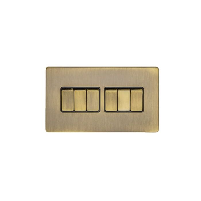Eurolite Switches Antique Brass Concealed 3mm 6 Gang Switch - Antique Brass