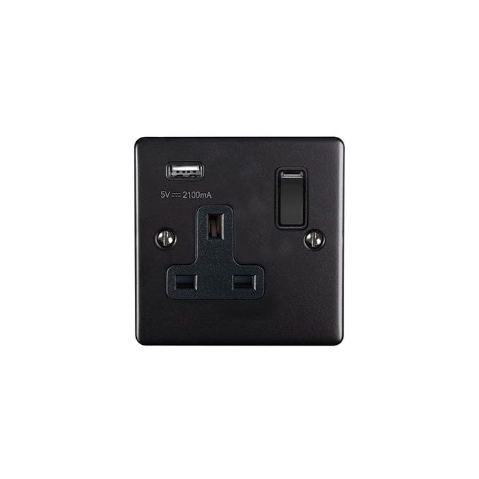Eurolite Plug Sockets Matt Black Enhance Decorative 1 Gang Usb Socket - Matt Black