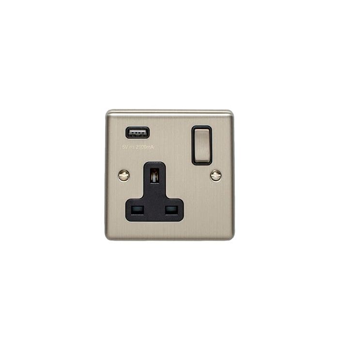 Eurolite Plug Sockets Satin Stainless Enhance Decorative 1 Gang Usb Socket - Satin Stainless