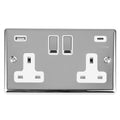 Eurolite Plug Sockets Polished Chrome Enhance Decorative 2 Gang 13Amp Switched Socket With Usb C Polished Chrome - Polished Chrome