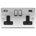 Eurolite Plug Sockets Satin Stainless Enhance Decorative 2 Gang 13Amp Switched Socket With Usb C Stainless Steel - Satin Stainless
