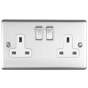 Eurolite Plug Sockets Satin Stainless Enhance Decorative 2 Gang Socket - Satin Stainless