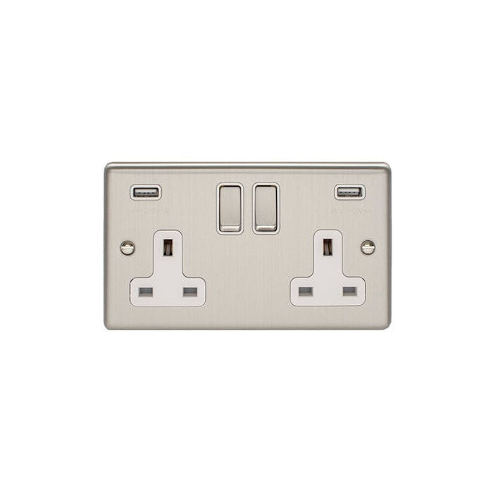 Eurolite Plug Sockets Satin Stainless Enhance Decorative 2 Gang Usb Socket - Satin Stainless