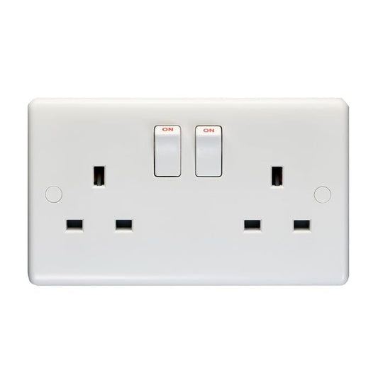 Eurolite Plug Sockets White Enhance White Plastic 2 Gang Switched Socket Double Poled - White