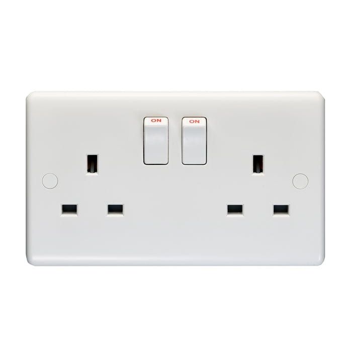 Eurolite Plug Sockets White Enhance White Plastic 2 Gang Switched Socket Double Poled - White
