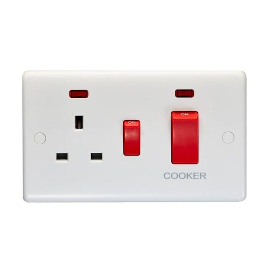 Eurolite Switches White Enhance White Plastic 45Amp Switch With A Socket And Neon Indicator - White