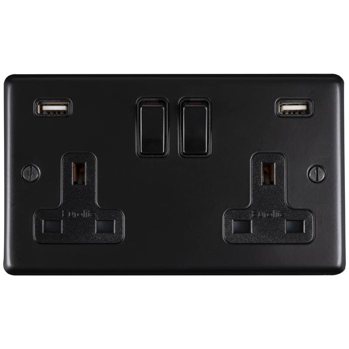 Eurolite Plug Sockets Matt Black Stainless steel 2 Gang Usb Socket - Matt Black
