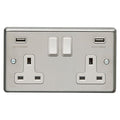 Eurolite Plug Sockets Satin Stainless Steel Stainless steel 2 Gang Usb Socket - Satin Stainless Steel
