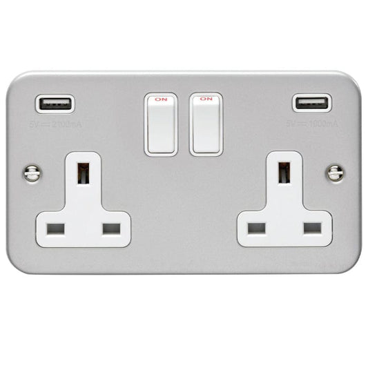 Eurolite Plug Sockets Grey Utility 2 Gang Usb Socket - Grey