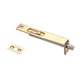 Zoo Hardware Sunk Slide Flush Bolt measuring 17 x 100mm in a polished brass finish. The bolt features a sliding mechanism and includes a matching strike plate for secure installation.