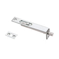 Zoo Hardware Sunk Slide Flush Bolt measuring 17 x 100mm in a polished chrome finish, featuring a sleek sliding mechanism and an accompanying strike plate for installation.