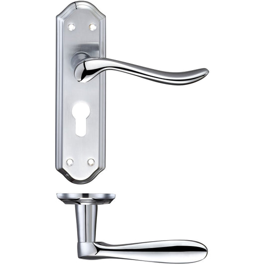 Lincoln Lever on Backplate Lever Euro Lock Polished Chrome Love Handles uk