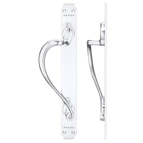 Cast Brass Pull Handle with Art Nouveau Backplate - 377 x 42mm Left Handed Polished Chrome Love Handles uk