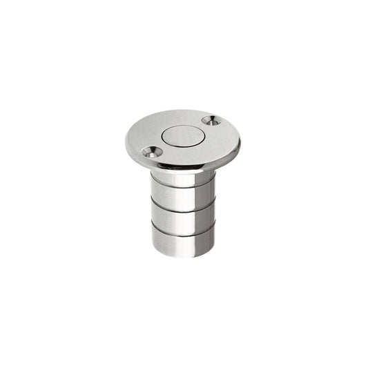 Zoo Hardware Dust Socket for Flush Bolts, measuring 20mm diameter by 38mm height, shown in a polished metallic finish with a circular top and ridged tubular body, designed for flush bolt applications.