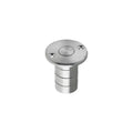 Zoo Hardware Dust Socket for Flush Bolts is made of stainless steel, measuring 20mm in diameter and 38mm in height, featuring a circular top with two screw holes for installation.