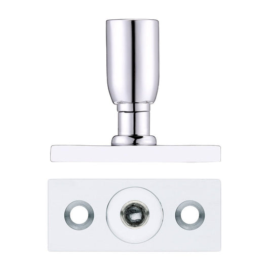 Zoo Hardware Locking Casement Stay Pin in a polished chrome finish, featuring a cylindrical pin above a rectangular plate with two screw holes for installation.