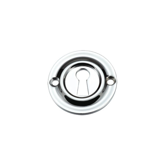 Zoo Hardware Std. Key Profile Escutcheon in polished chrome finish, featuring a circular design with a keyhole and two mounting holes.