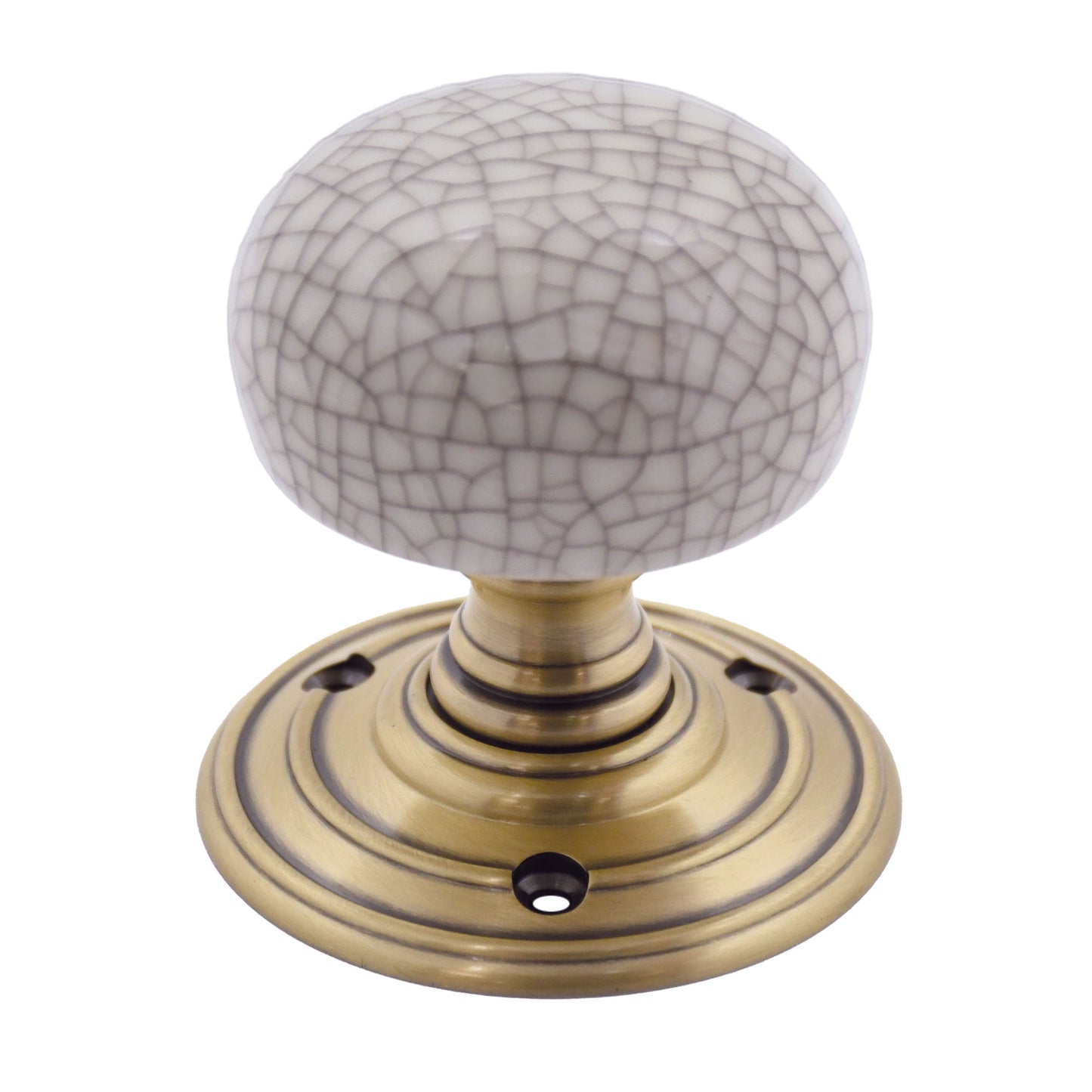Porcelain Mortice Knob on Round Rose - Ivory Crackle - Face Fix / Bronze