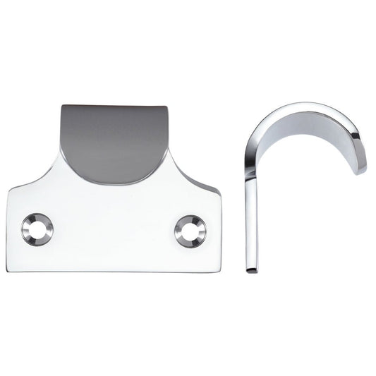 Zoo Hardware Sash Lift in chrome, measuring 51 x 48mm, featuring a flat base plate with two screw holes and a curved lift handle.