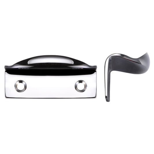Zoo Hardware Sash Lift measuring 60 x 22mm, featuring a chrome finish with a rounded handle and a sleek lever design, made of durable metal.