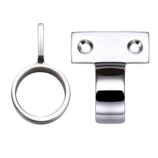 Zoo Hardware Window Sash Ring Vertical Fix with a diameter of 28mm, featuring a circular ring and a rectangular fixing plate, both in a polished chrome finish.