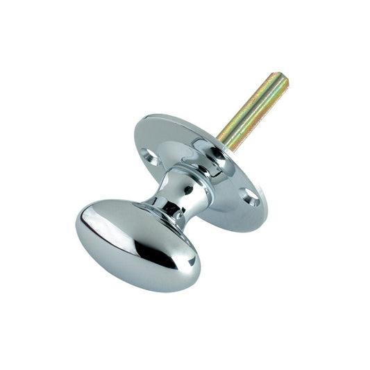 Zoo Hardware Oval Thumb Turn - Rack Bolt with a 38mm rose diameter, featuring a polished chrome finish and an oval handle design, designed for secure door locking.