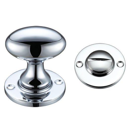 Zoo Hardware Turn and Release in polished chrome finish, featuring a rounded knob and a matching circular plate. The design is sleek and modern, highlighting the reflective chrome surface.