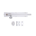Zoo Hardware Architectural Barrel Bolt in chrome finish, featuring a cylindrical locking mechanism. The set includes the main bolt and two mounting plates.
