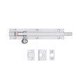 Zoo Hardware Architectural Barrel Bolt in a silver finish, featuring a long sliding bolt mechanism and including two mounting plates for installation.