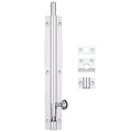 Zoo Hardware Architectural Barrel Bolt in chrome finish, made of metal, shown with a long bolt and three mounting plates. The design features a simple, sleek profile for secure locking.