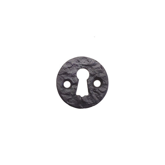 Zoo Hardware Escutcheon - Standard - 1.5" in a textured black finish, featuring a circular design with a keyhole shape and two mounting holes.