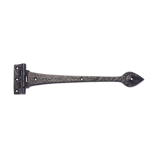 Zoo Hardware T Hinge - Pair in black finish, featuring a decorative pointed end and a textured surface, designed for use on doors or gates, made of durable metal.