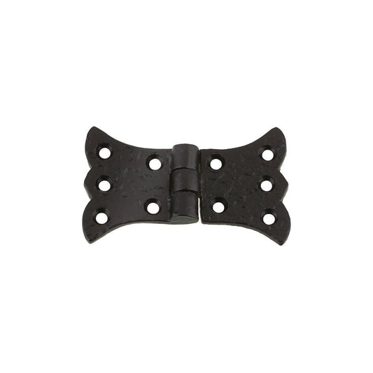 Zoo Hardware Butterfly Hinge measuring 85mm x 35mm in black finish, featuring a decorative bow shape with multiple mounting holes for installation.