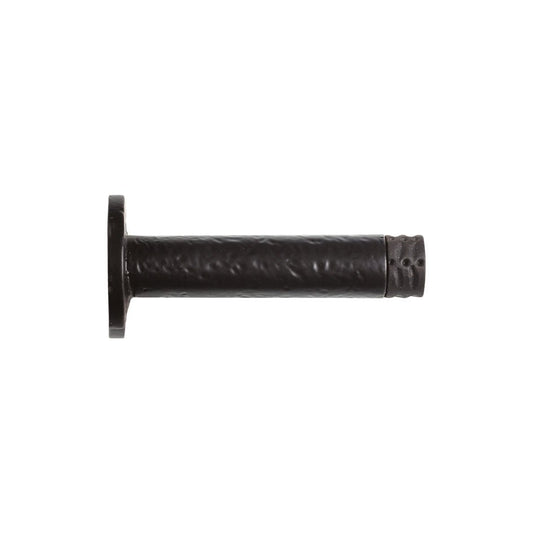 Zoo Hardware Door Stop - Cylinder c/w Rose in black, measuring 90mm in length, featuring a cylindrical body with a textured finish and a round rose base for secure installation.