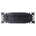 Zoo Hardware Ledbury Letter Plate measuring 12" x 4", finished in a textured black color with ornate edges and a rectangular opening for mail insertion.