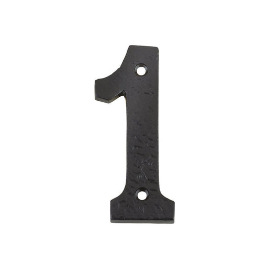 Zoo Hardware Numeral - 4" in black finish, featuring a distressed texture with two pre-drilled holes for easy installation.