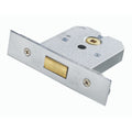 Carlisle Brass Flat Deadlock in silver finish, featuring a square faceplate with a brass bolt and keyhole, designed for secure door locking.