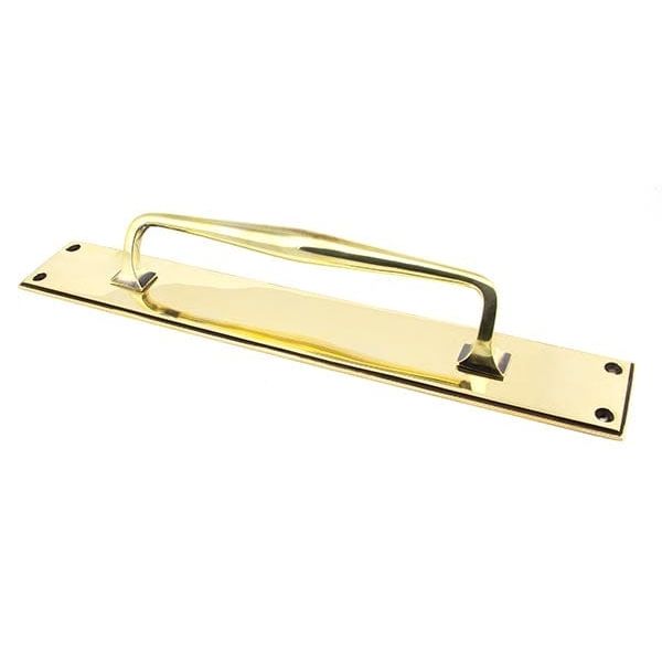 From The Anvil Handles Aged Brass 425mm Art Deco Pull Handle on Backplate