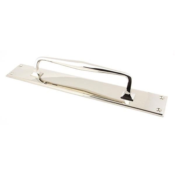 From The Anvil Handles Polished Nickel 425mm Art Deco Pull Handle on Backplate