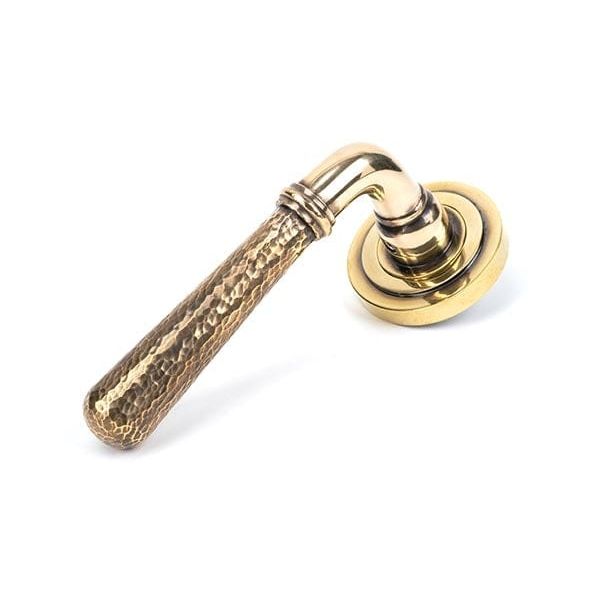 From The Anvil Handles Art Deco Aged Brass Hammered Newbury Lever on Rose Set (Plain) - Unsprung
