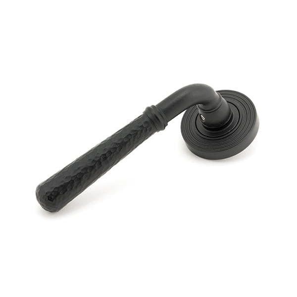From The Anvil Handles Beehive Matt Black Hammered Newbury Lever on Rose Set