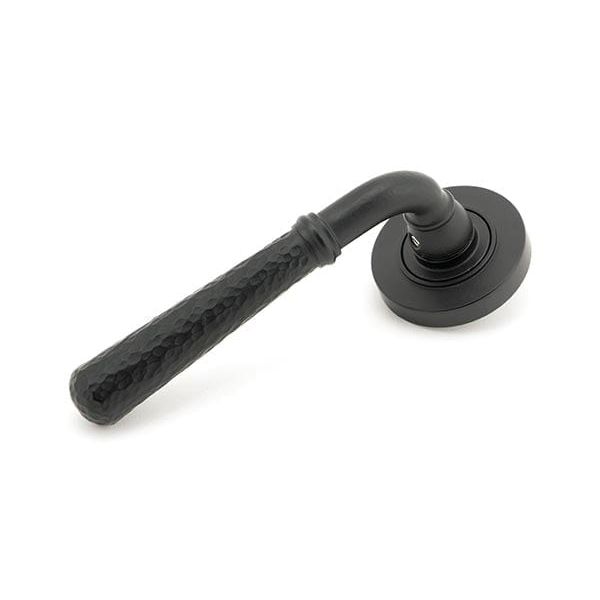From The Anvil Handles Plain Matt Black Hammered Newbury Lever on Rose Set (Plain) - Unsprung